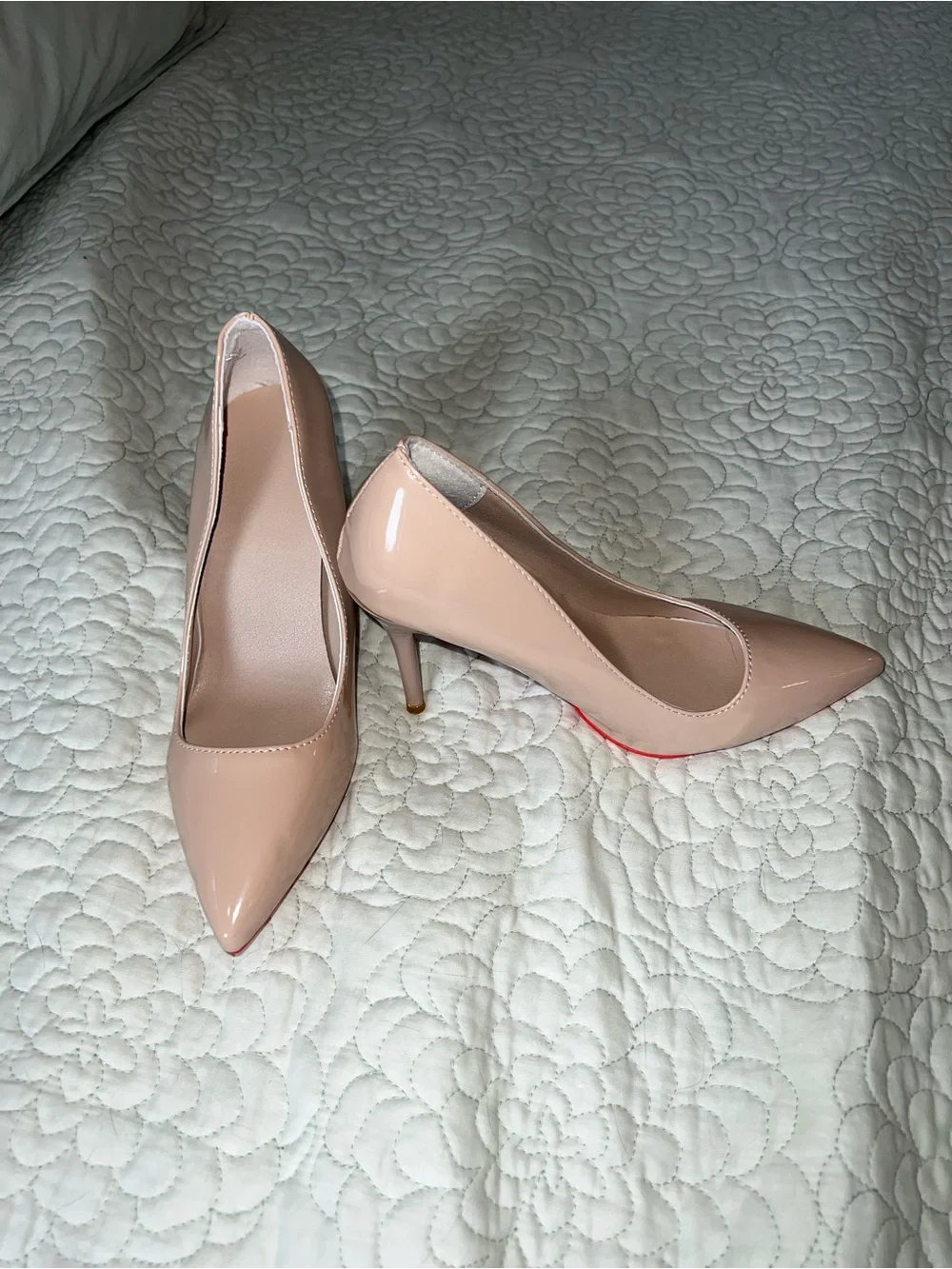 Nude Patent Pointed-Toe Stiletto Pumps
